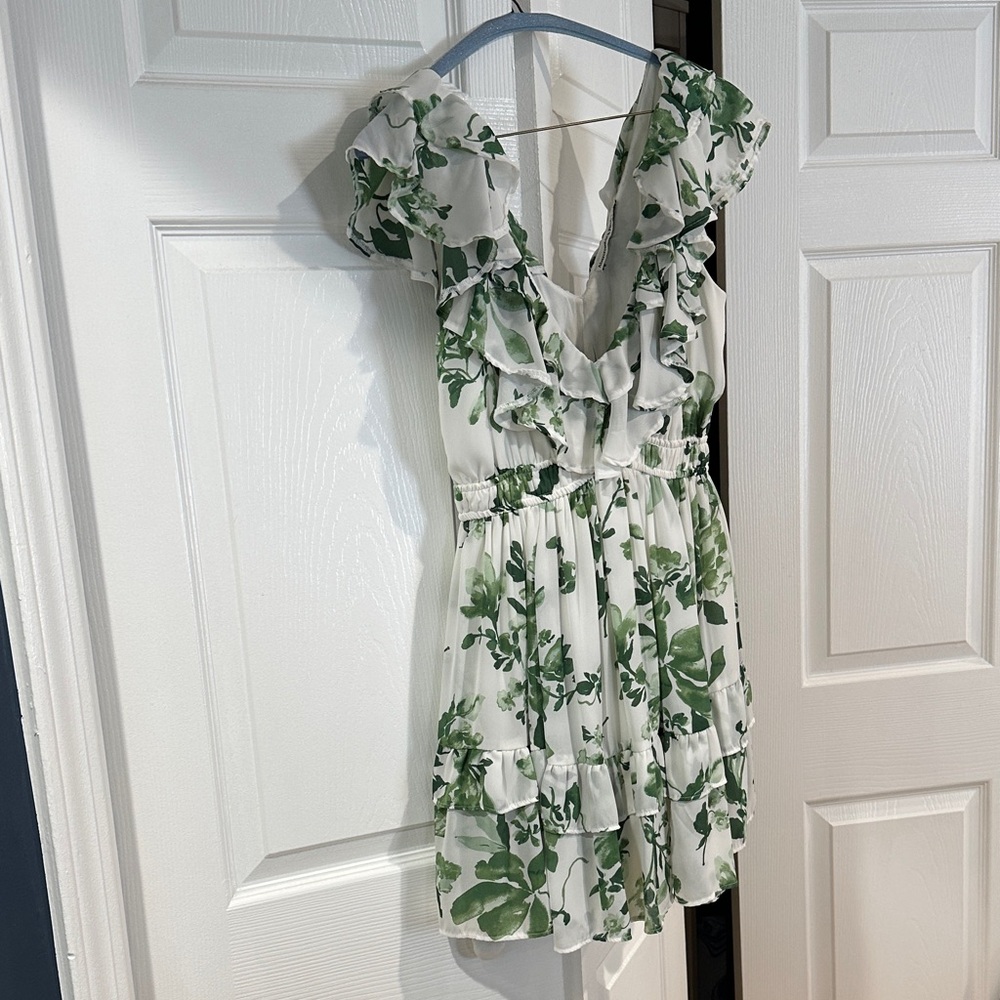 Abercrombie & Fitch White Mini Dress with Green Leaf Print